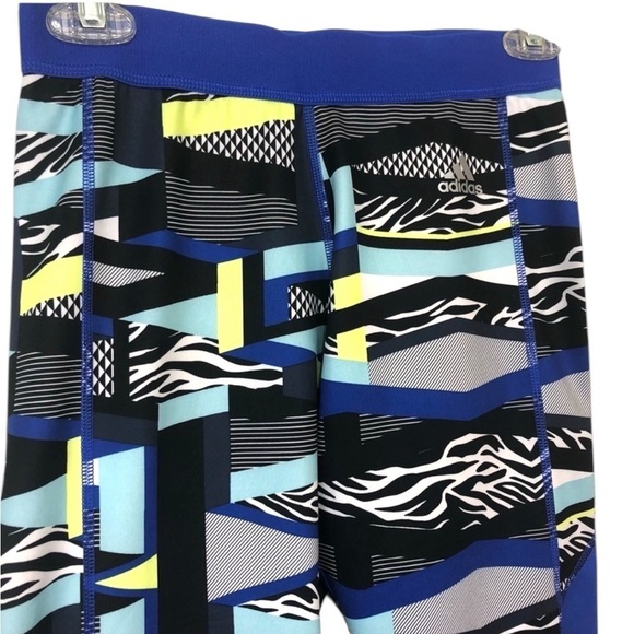 Adidas Techfit Medium Compression Pant Blue Yellow Geometric – SZ S - Picture 3 of 5